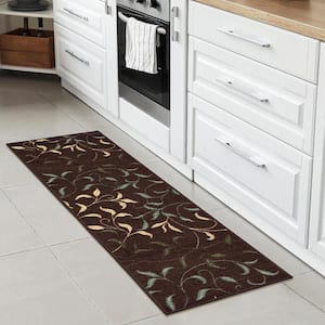 Ottohome Collection Non-Slip Rubberback Leaves Design 2x5 Indoor Runner Rug, 1 ft. 8 in. x 4 ft. 11 in., Dark Brown