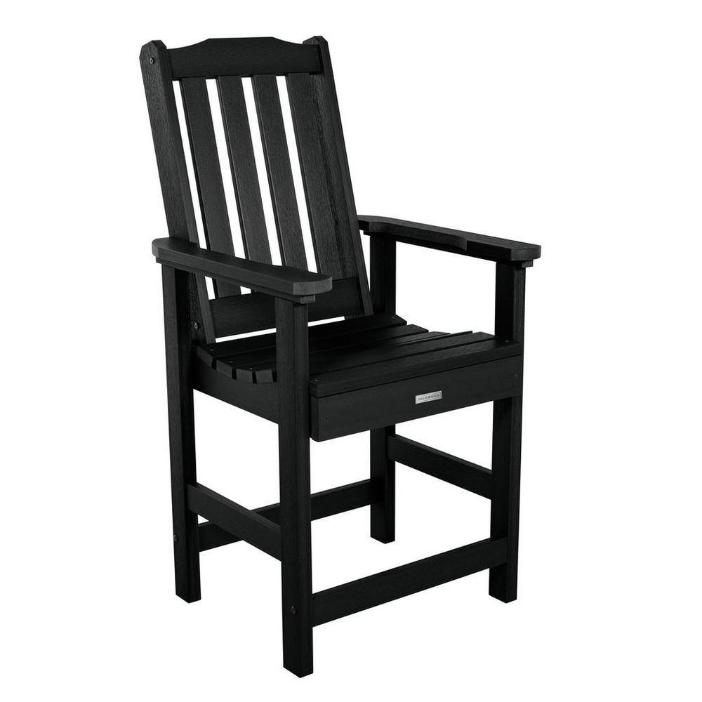 Elegant Lehigh Black Poly Resin Outdoor Counter Height Armchair