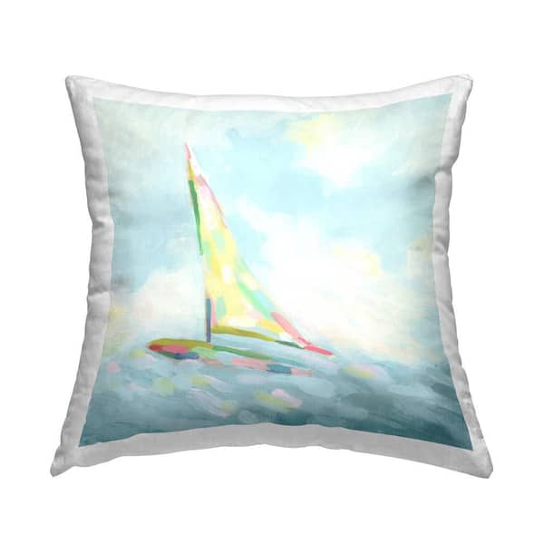 Stupell Industries Modern Flowing Sailboat Blue Print Polyester 18 in. x 18 in. Throw Pillow