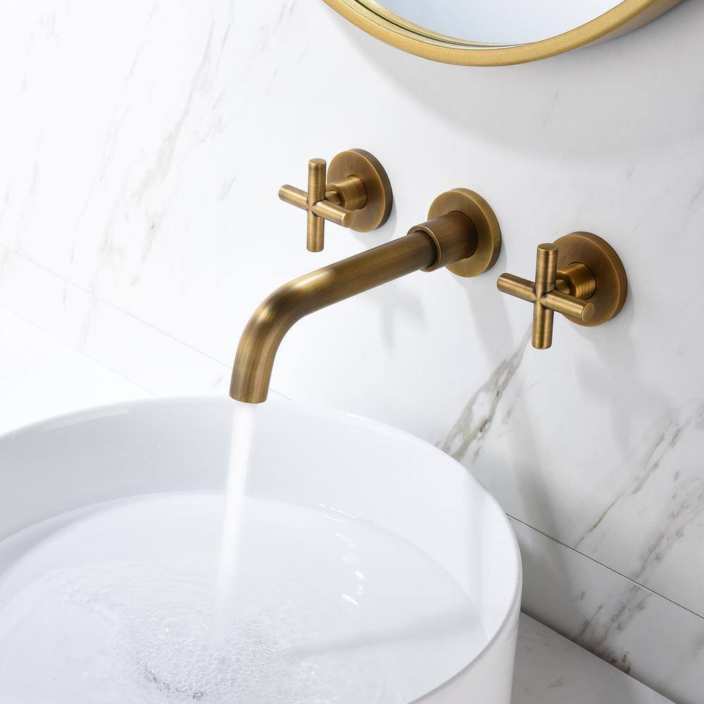 Archaize Brushed Bronze Double Handle Wall Mount Faucet