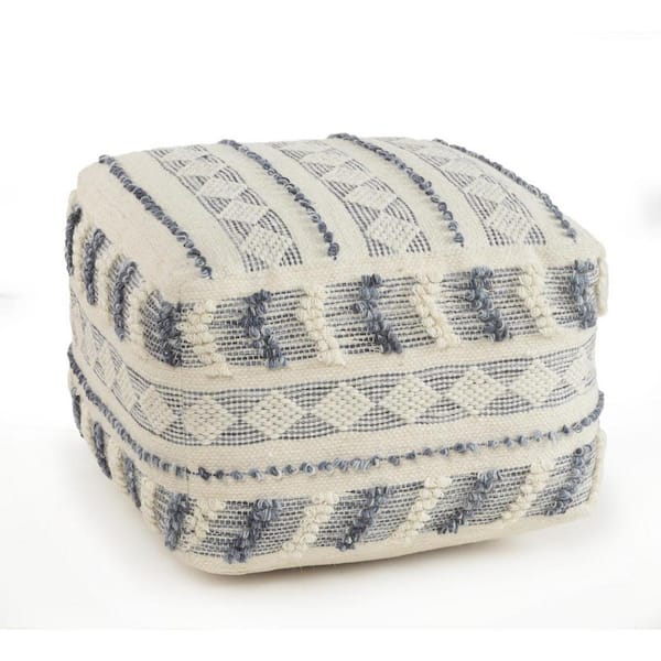 HomeRoots Amelia Blue Cotton Square Cube Ottoman