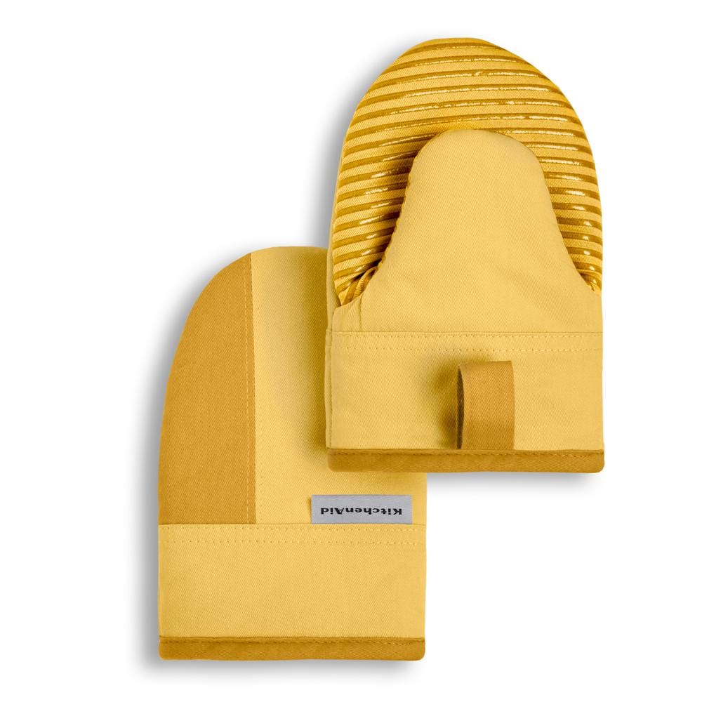 KitchenAid Beacon 2 Tone Cotton Majestic Yellow Mini Oven Mitt Set 2   Kitchenaid Oven Mitts Pot Holders M2013115tdka 1yl 64 1000 