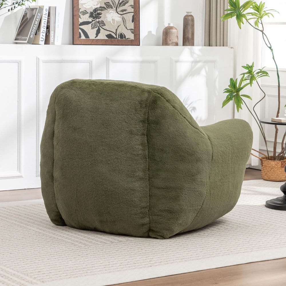 Eleanor Green Faux Fur Bean Bag Chair with Back Support