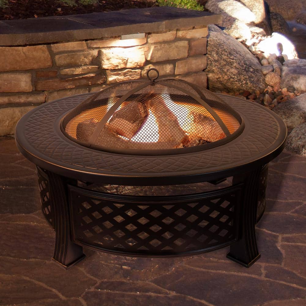 32" Black Powder Coated Steel Round Fire Pit Table