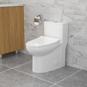 12 in. Rough-In 1-piece 1.6/1.1 GPF Dual Flush Elongated Toilet in White Soft Close Seat Included