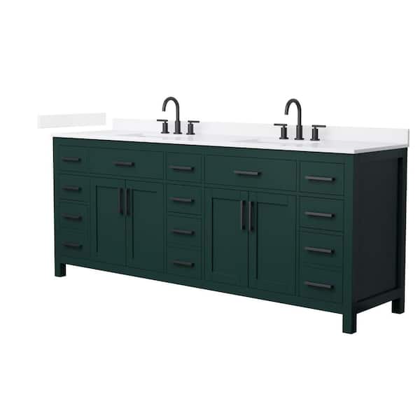 Wyndham Collection Beckett 84 in. Double Freestanding Green Bath Vanity with White Quartz Top (Assembled)