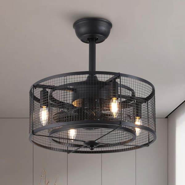 ANTOINE 15 in. Indoor Black Ceiling Fan Caged Ceiling Fan with Lights and Remote Ceiling Fan