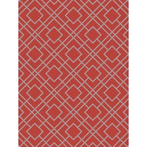 60.75 sq. ft. Cherry Byberry Lattice Paper Unpasted Wallpaper Roll