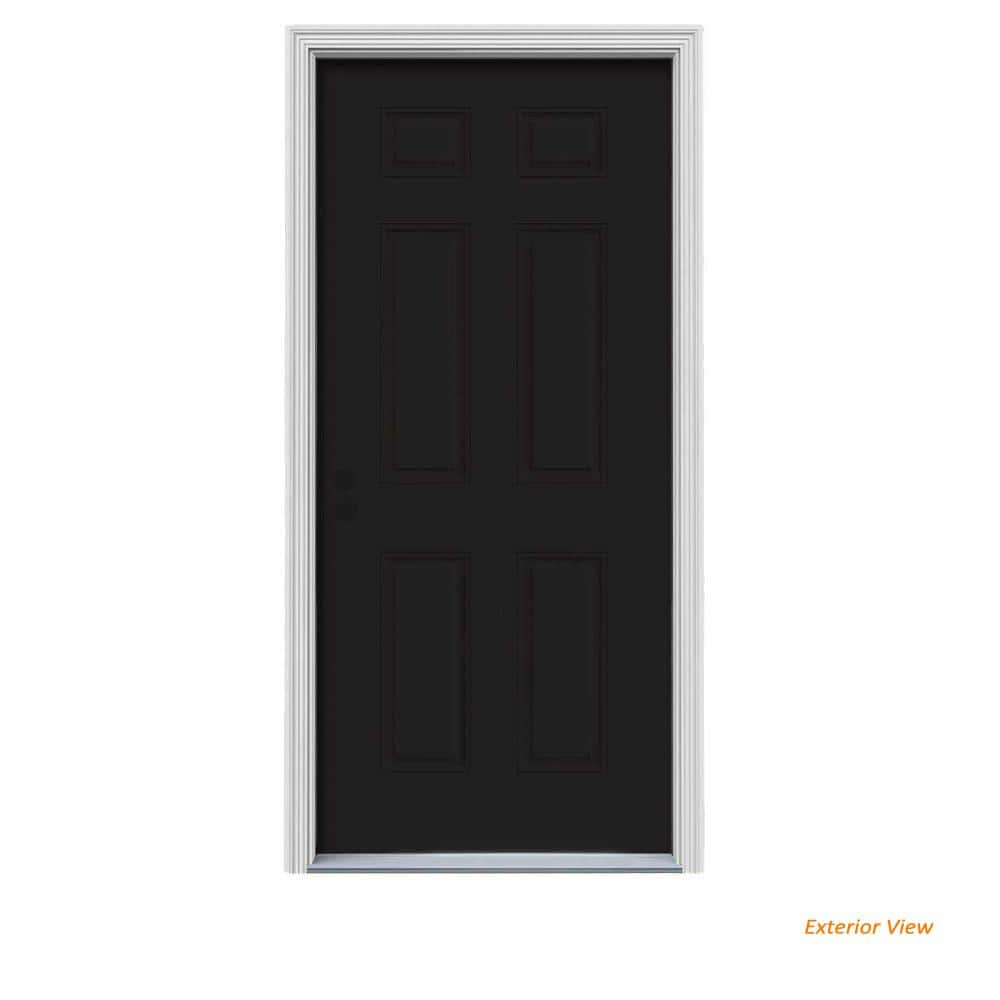 32 in. x 80 in. 6-Panel Black Painted Steel Prehung Right-Hand Inswing Front Door w/Brickmould price history on PriceWatchPro