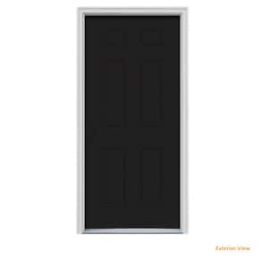 32 in. x 80 in. 6-Panel Black Painted Steel Prehung Right-Hand Inswing Front Door w/Brickmould