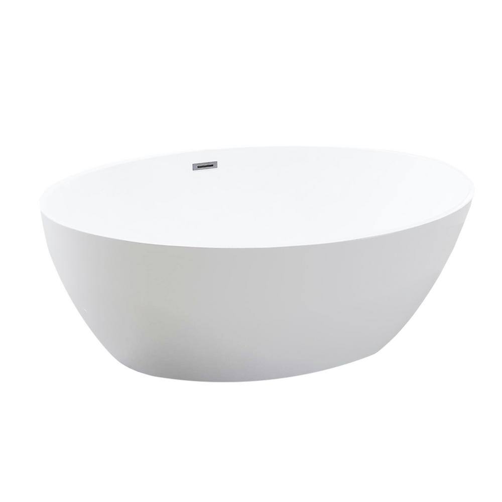 Enna 64.9 in. x 35.4 in. Acrylic Flatbottom Freestanding Soaking Bathtub in Center Drain in Glossy White price history on PriceWatchPro
