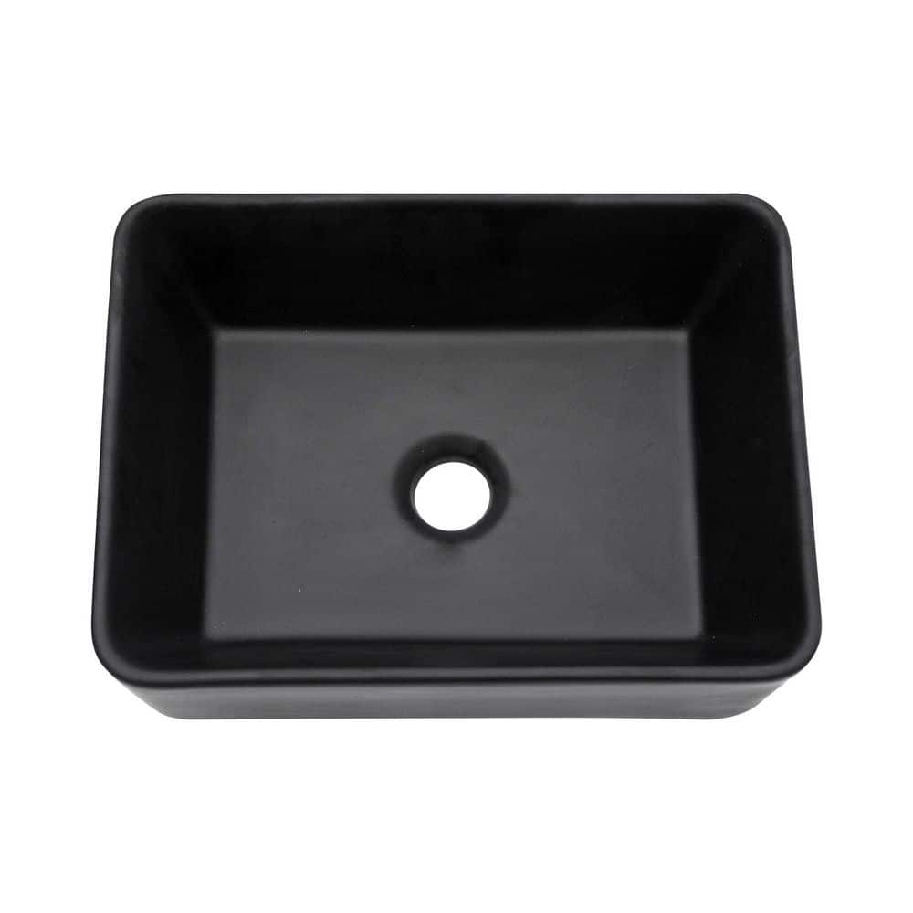 16 in. x 12 in. Black Ceramic Rectangular Modern above Counter Vessel Sink