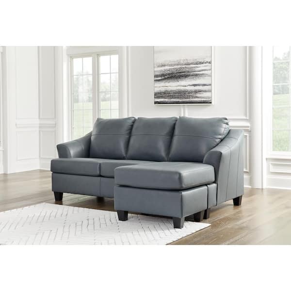 Genoa 88 in. Flared Arm Leather Match L-Shaped Reclining Sofa in Gray with Removable Cushions