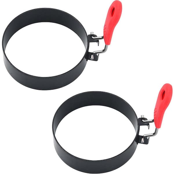 3.5" Stainless Steel Egg Rings with Silicone Handles, Round Pancake Mold for Breakfast Sandwiches, 2-Pack