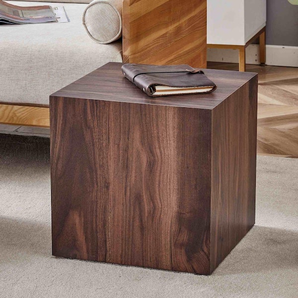 Polibi 16 in. Walnut Square MDF Coffee Table with Wood Grain Texture Finish