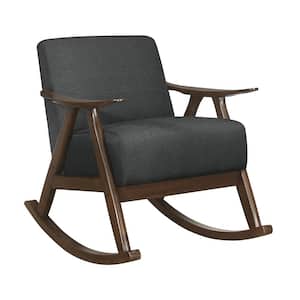 Bracco Dark Gray Mid-Century Fabric Upholstery Solid Wood Rocking Chair