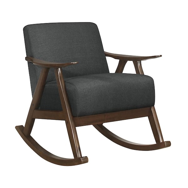 Lazzara Bracco Dark Gray Mid-Century Fabric Upholstery Solid Wood Rocking Chair