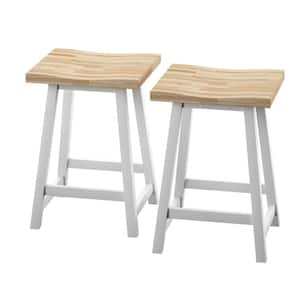 24 in. White Backless Wood Counter Height Bar Stools (Set of 2)