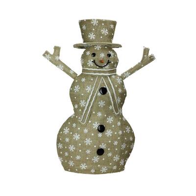 24 in. Lighted Natural Snowflake Burlap Standing Snowman Christmas Outdoor Decoration