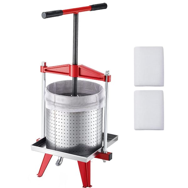 Stainless Steel Fruit and Wine Press, 3.96Gal/15L, Manual Juice Extractor with T-Shaped Handle & Cross-Beam for Grapes