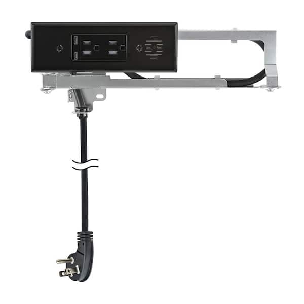 Black 15 Amp Blade In-Drawer Outlet with (2) 65W USB-C and (2) AC Ports