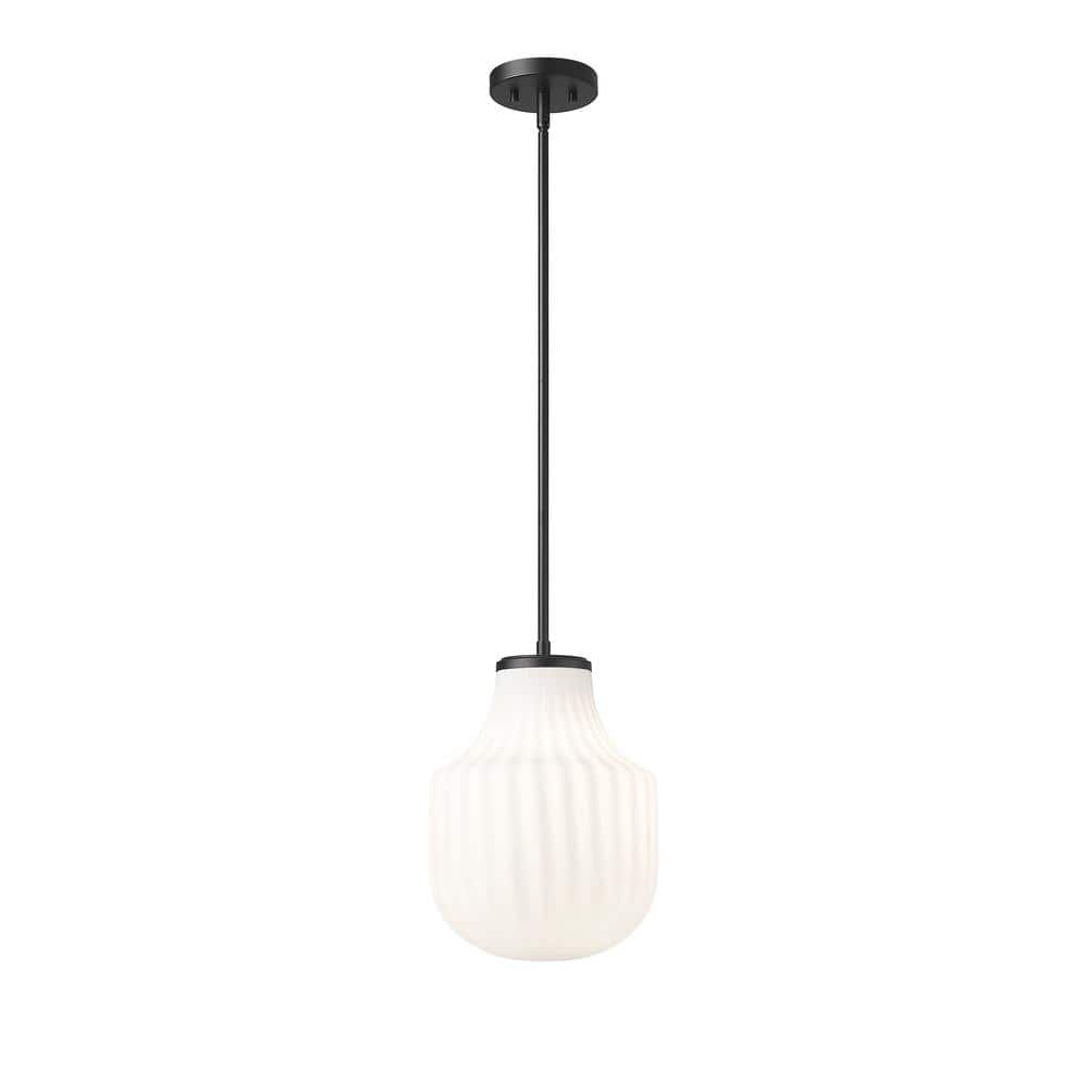 Newbury 60-Watt 1-Light Matte Black Pendant-Light with White Opal Glass sha