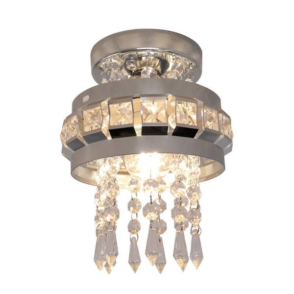 Lamqee 1 Light 8 3 In Chrome Flush Mount Mini Round Crystal Chandelier With Hanging Raindrops 06ftl0166asl Chrome Flush Mount Light Mini, Flush Mount Mini Crystal Chandelier