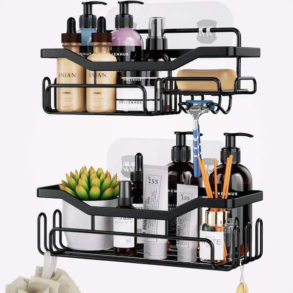 Dyiom Corner Shower Caddy with Shampoo Holder, 2-Pack Shower Organizer Shower Storage Shelf with 11 Hooks in Silver