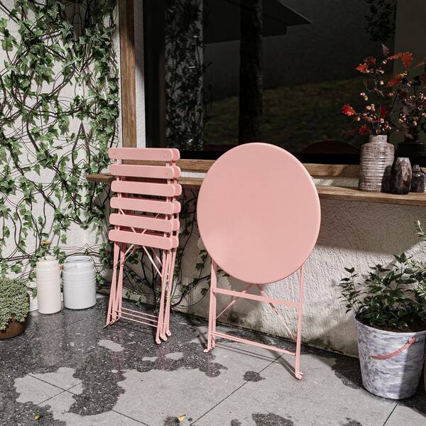 RELAX FIELD Lot De 3 Meubles Jardin Balcon - Table Bistrot Pliante + 2 Chaises Rose Résistantes Intempéries
