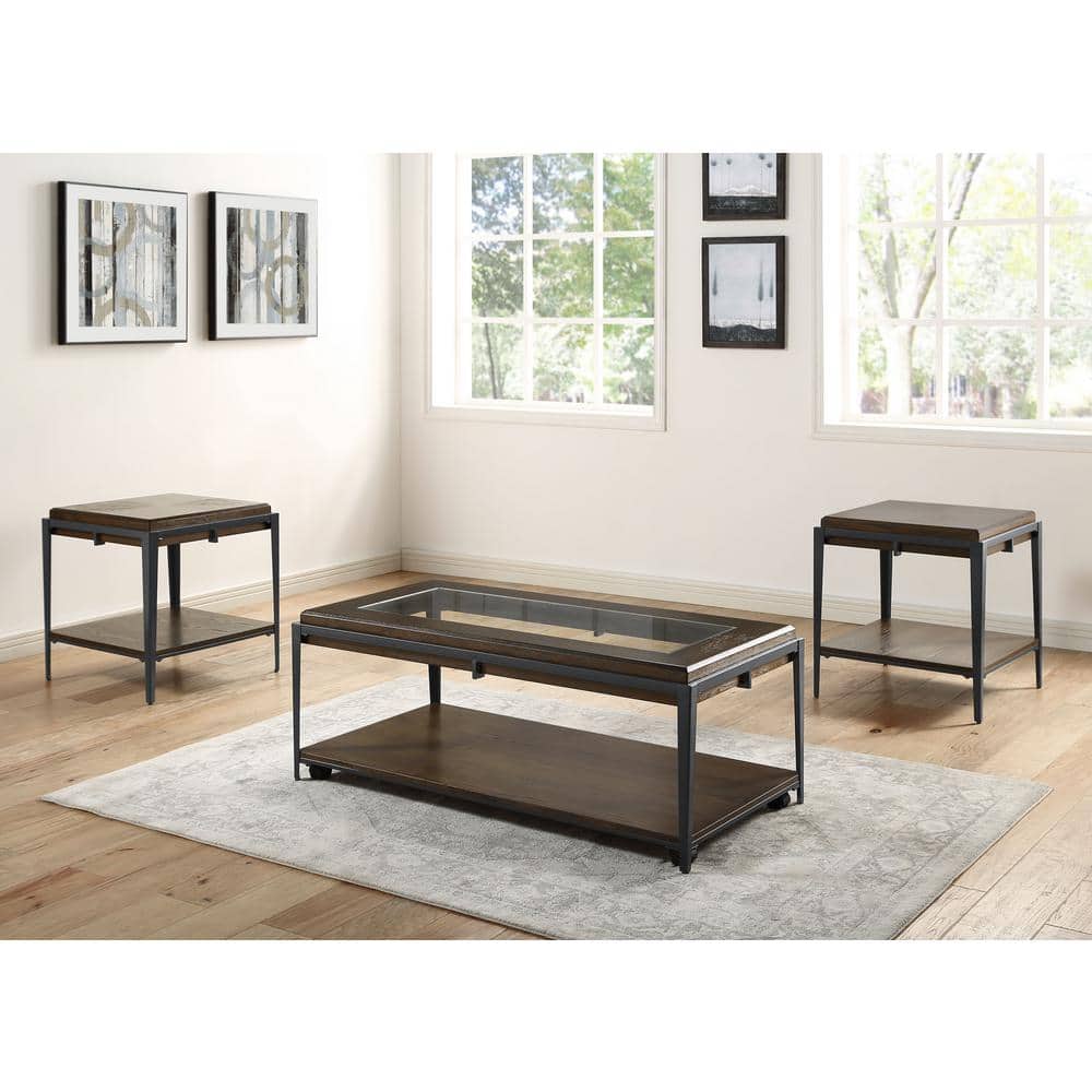 Espresso Ash Veneer and Iron Frame End Table with Shelf