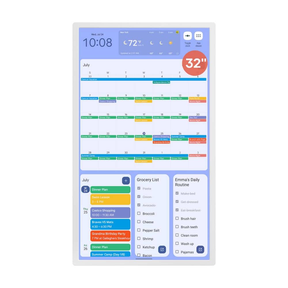32  in. Digital Touch Screen Wall Calendar Smart Family Planner White
