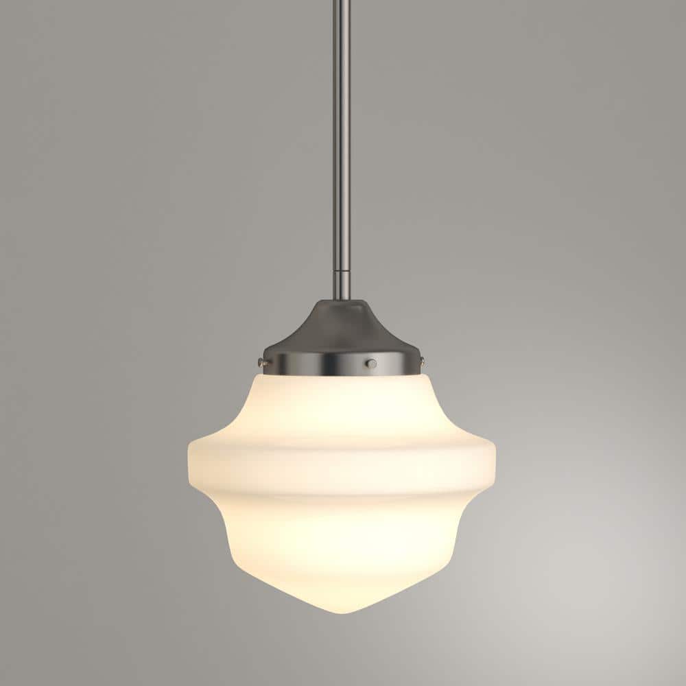 Brushed Nickel Mini Pendant with White Opal Glass Shade