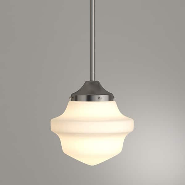 Schoolhouse Collection 1-Light Brushed Nickel Mini Pendant with White Opal Glass