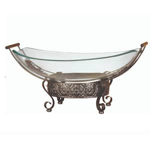 Clear Kitchen Decorative Serving Bowl with Brown Metal Scroll Base