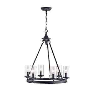 Sibina 6-Light Candle Style Black Wheel Chandelier for Dining/Living Room with No Bulbs Included