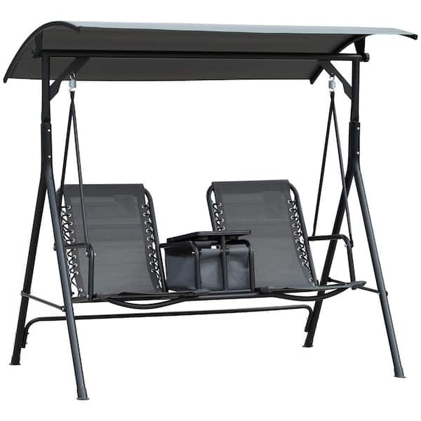 Boosicavelly 69.25 in. W x 43.25 in. D x 64.5 in. H 2-Person Metal Patio Swing with Adjustable Canopy in Gray