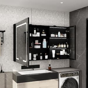 47.2 in. W x 27.2 in. H Rectangular Surface Mount Bathroom Medicine Cabinet with Mirror, Glass Door, Anti-fog, Lights