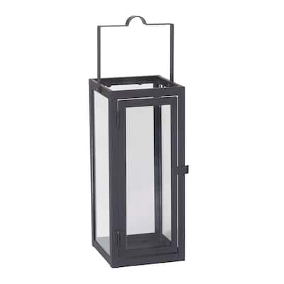 11.6 in. Marco Black Metal and Glass Candle Hanging or Tabletop Lantern