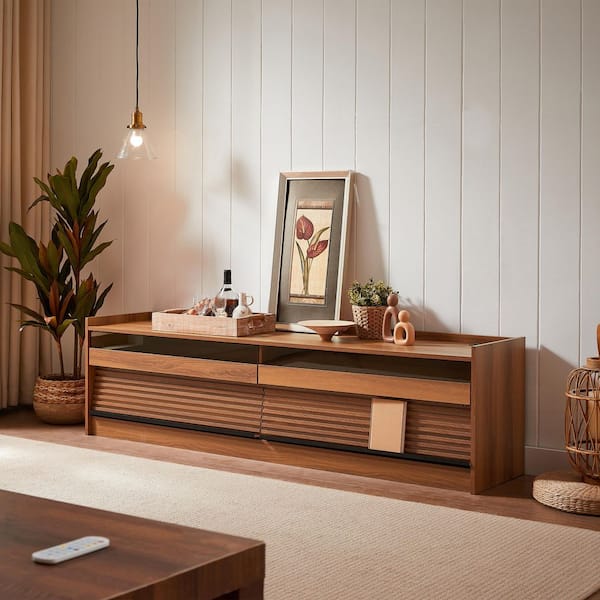 CHRISTOPHER KNIGHT HOME Nola Modern Fits TV's up to 75 in. TV Stand with Drawers Tempered Glass Built-in Charging Ports LED Light, MDF, Espresso