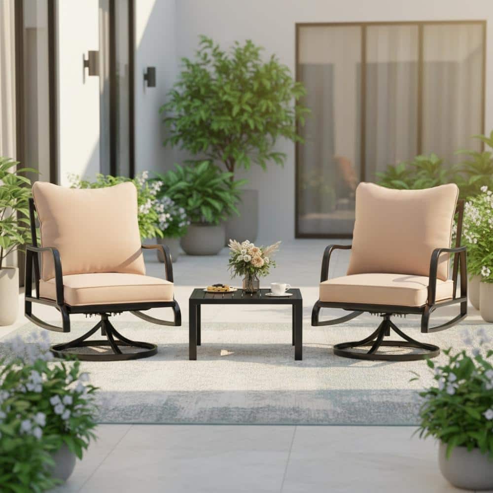 3-Piece Black Metal Outdoor Sectional Set with Table and Swivel Chairs for Garden and Patio price history on PriceWatchPro