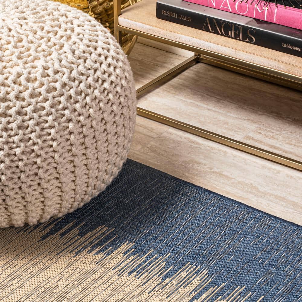 Tavira Blue and Beige Striped Synthetic Runner Rug