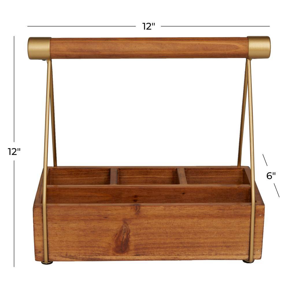 Brown Wood and Gold Metal 6-Bottle Wine Holder