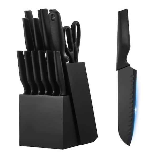 15-Piece German High Carbon Stainless Steel Kitchen Knife Set with PP Handles, Block, and Sharpener