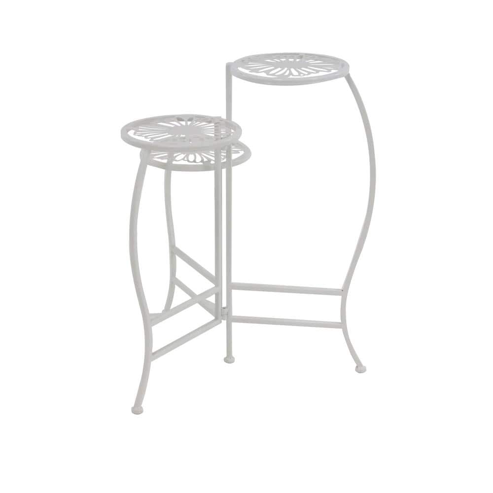 White Metal 3-Tier Floral Round Plant Stand