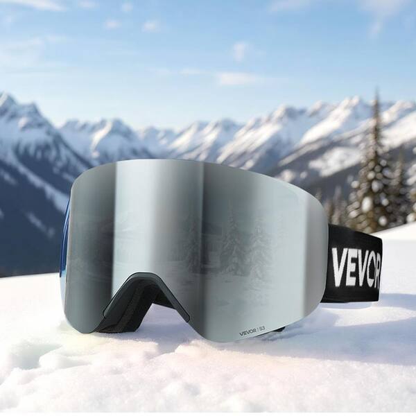 VEVOR Magnetic Cylindrical Ski Goggles, Frameless Silver Mirror