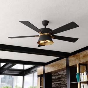 Scottsdale 52 in. Indoor Black and Gold Mid-Century Modern Ceiling Fan with LED Light Kit and Remote