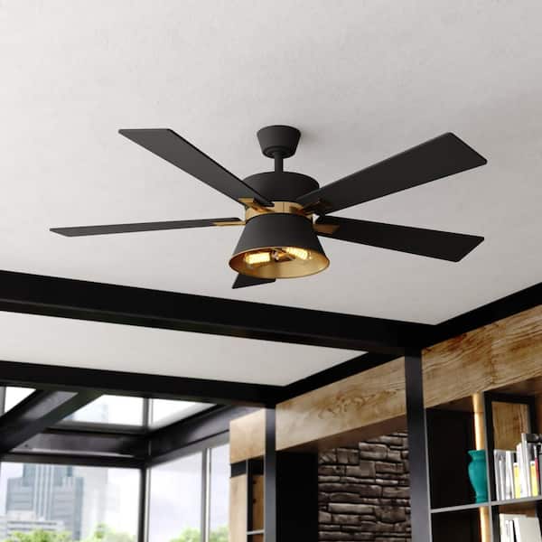 Scottsdale 52 in. Indoor Black and Gold Mid-Century Modern Ceiling Fan with LED Light Kit and Remote