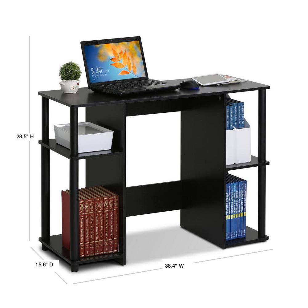 Espresso Compact Wood Computer Desk with Storage Shelves