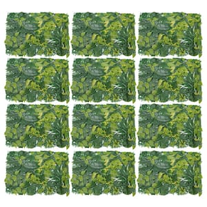 Green 23 .6 in. x 15.7 in. Artificial Boxwood Plants Wall Panel Lily Leaves Hedge Backdrop Decor 12Pcs