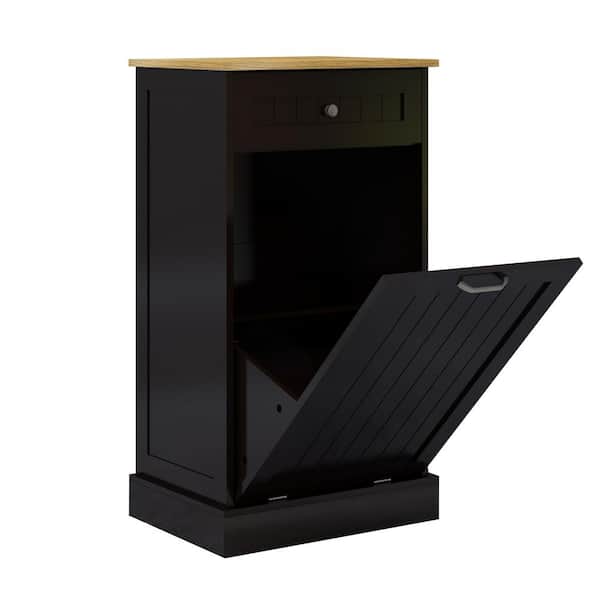 Unbranded 19.69 in. W x 13.78 in. D x 35.43 in. H Black MDF Assemble Kitchen Trash Cabinet One Drawers Tilt-Out Trash Cabinet